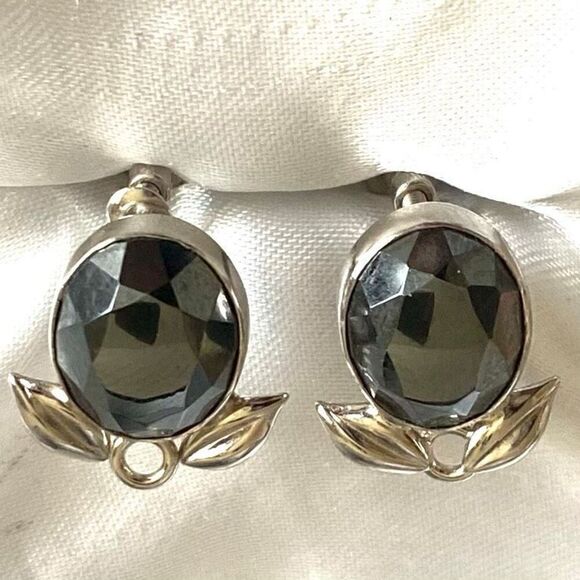 ANX Vintage Smokey Quartz & Sterling Earrings - Picture 4 of 9